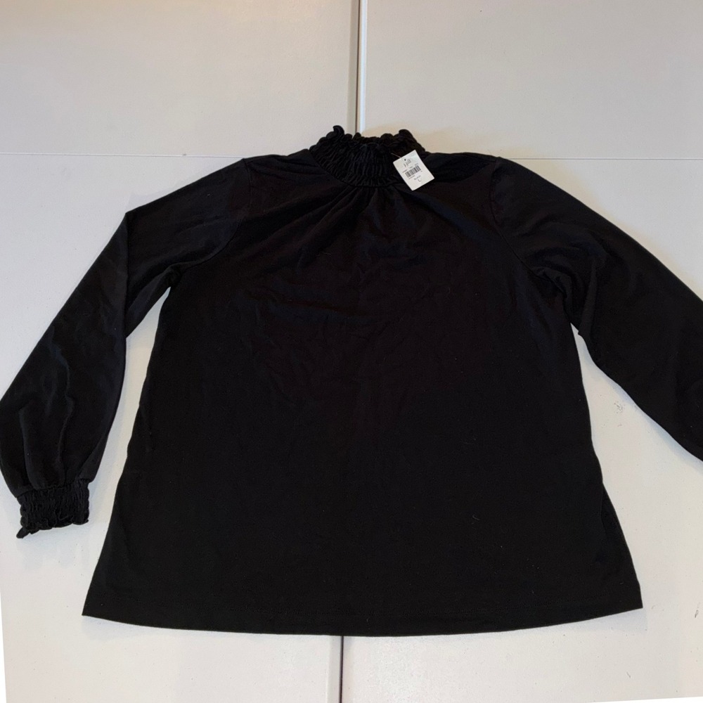 J. Jill Black Smocked Mock Neck Long Sleeve Knit Top Large NWT